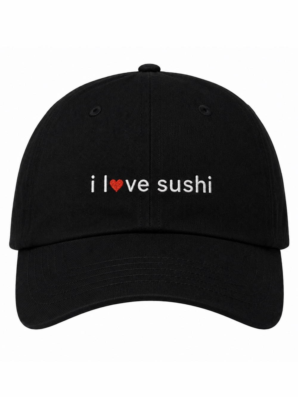 ♥️🍣 I Love Sushi Embroidered Black Baseball Cap Funny Foodie Adjustable Hat